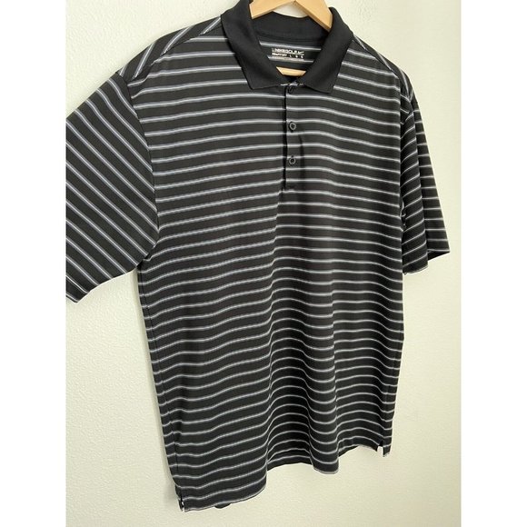 Nike Fit Dry Golf Polo Black White Striped Men’s Size L Large Performance - Picture 2 of 7